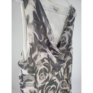 Banana Republic Cowl Neck Top Gray Floral Art Print Size 12 Lightweight w/ Liner